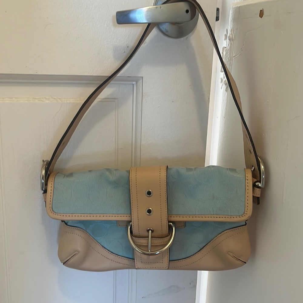 Coach Beige leather and Baby Blue Purse